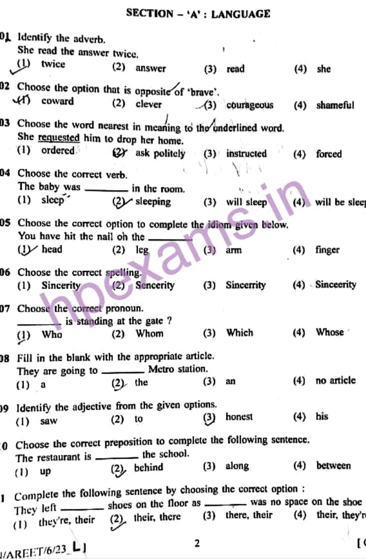 Sainik School Class Vi Entrance Exam Question Paper – HPExams.in